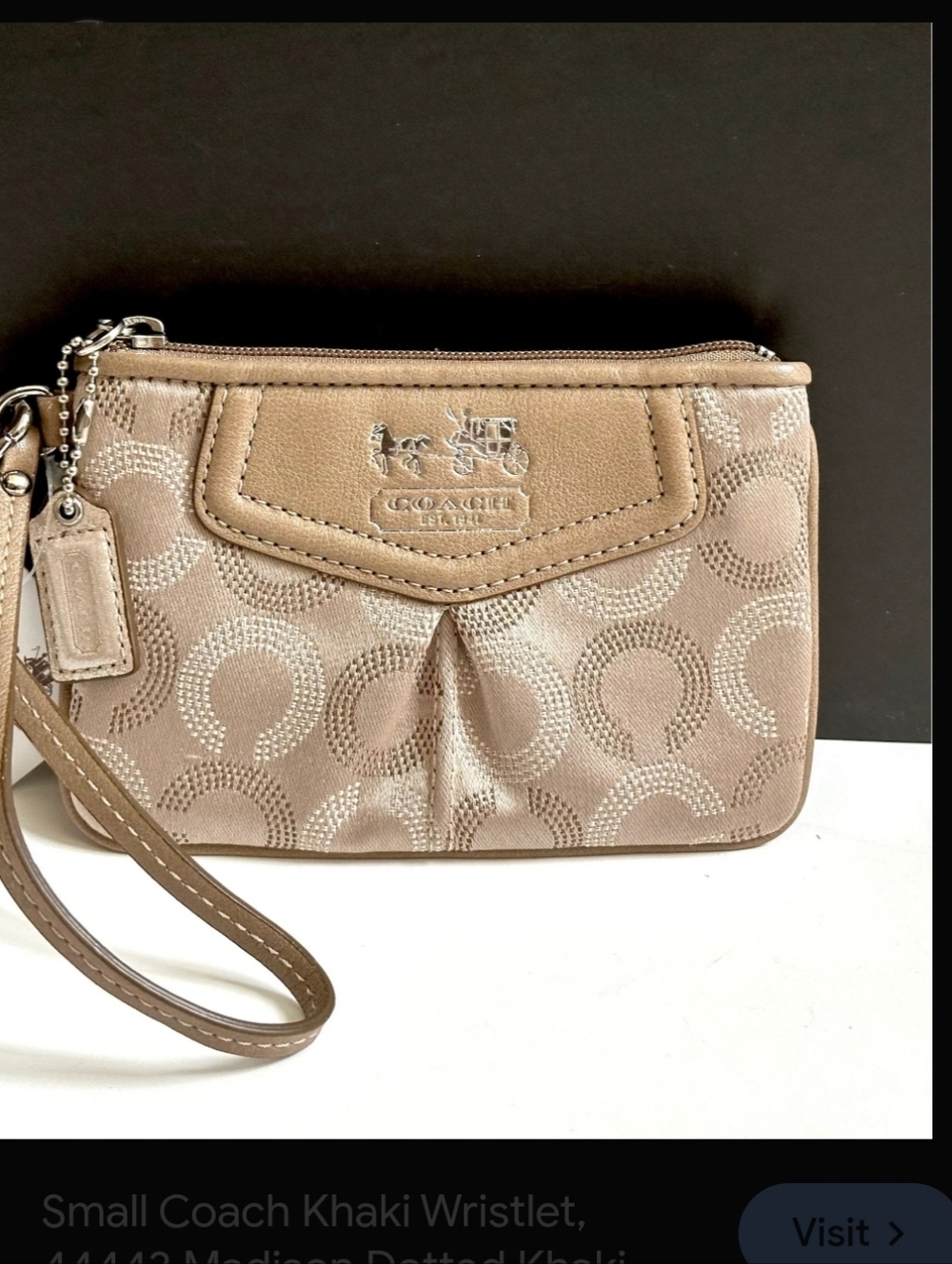Coach Madison Khaki Signature Dotted Cs Wristlet Canvas Leather Horse & Carriage